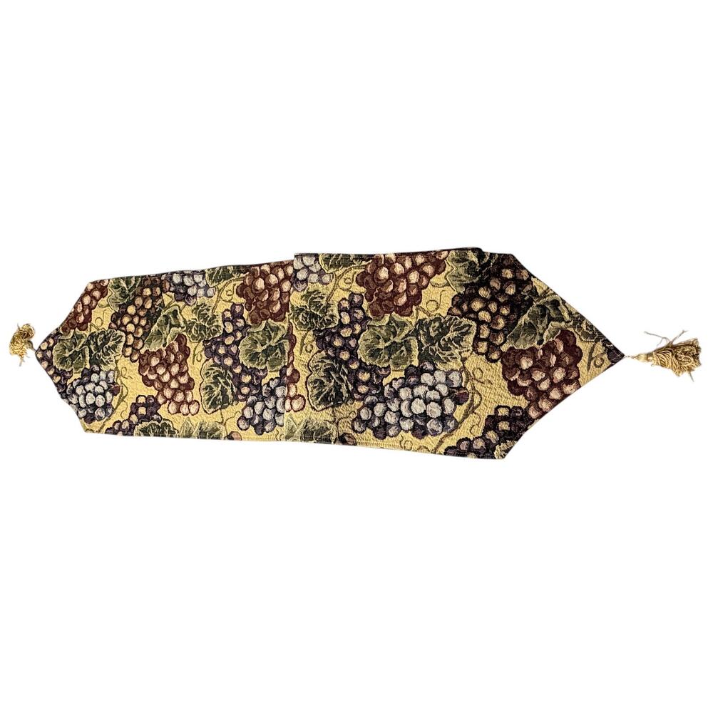 Vintage Grapes Tapestry Table Runner 63 in Long Tassel Ends Vineyard Wine Decor